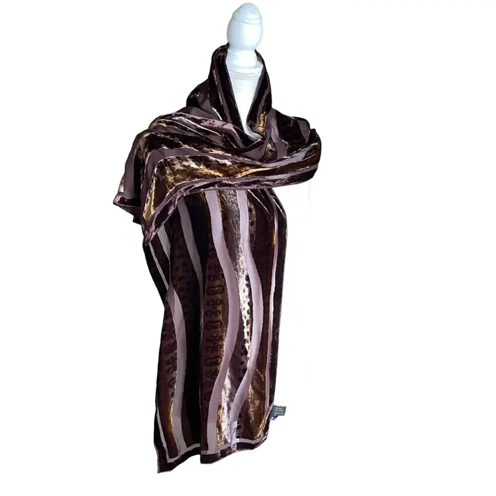 J&X NY Silk Blend‎ Velvet And Mesh Scarf 61x13 INVL1